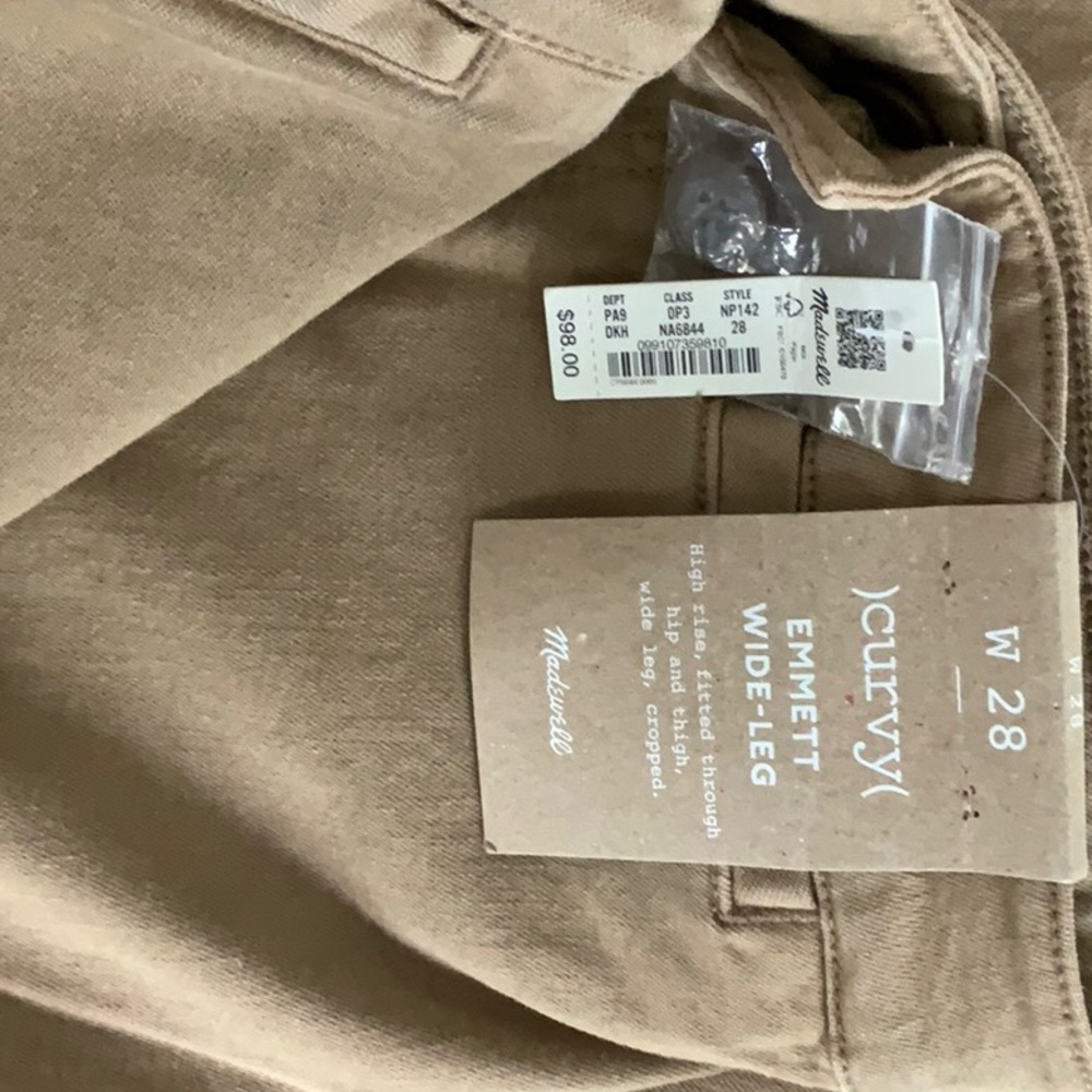 Madewell Curvy Emmett Wide-Leg Crop Pant in Drill Khaki NEW 28 P